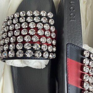 Gucci Leather Embellished Slides EU Sz 34